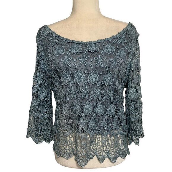 Martin McCrea Tops - martin mccrea womens solid blue lace long sleeve blouse formal silk Medium